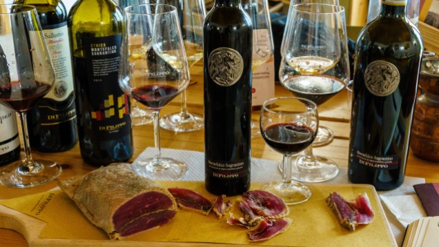 For the big guns (2 dry and 1 sweet Sagrantino), Roberto brought out some goose breast salumi, another product of the farm. That rich goose breast was delicious with the Sagrantino passito - think about an alternative version of foie gras with Sauternes!