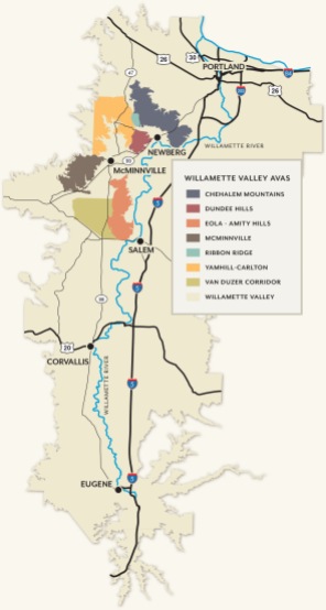 Willamette Valley AVA courtesy of Oregon Wine Board