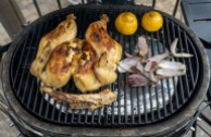 Clear the grill, install the diverter plates to convert to indirect heat, pull the chicken at 160° F